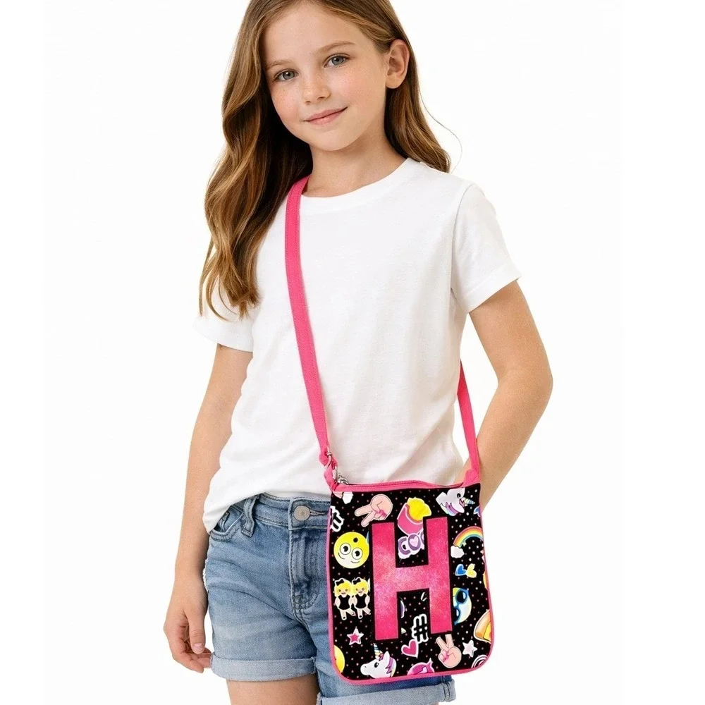 Justice Girls Crossbody Bag Initial H Emoji Polka Dot Black Pink Glitter Purse